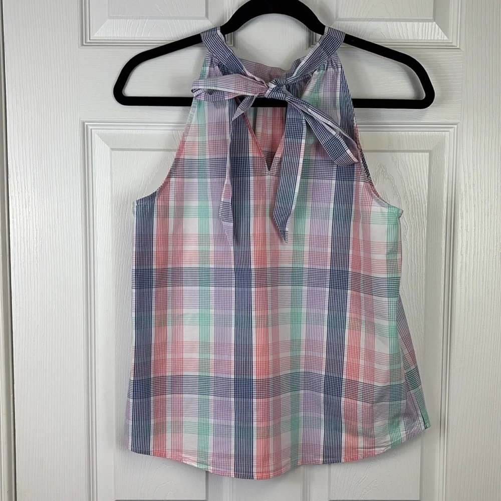 J. Crew plaid bow back halter top sz xs